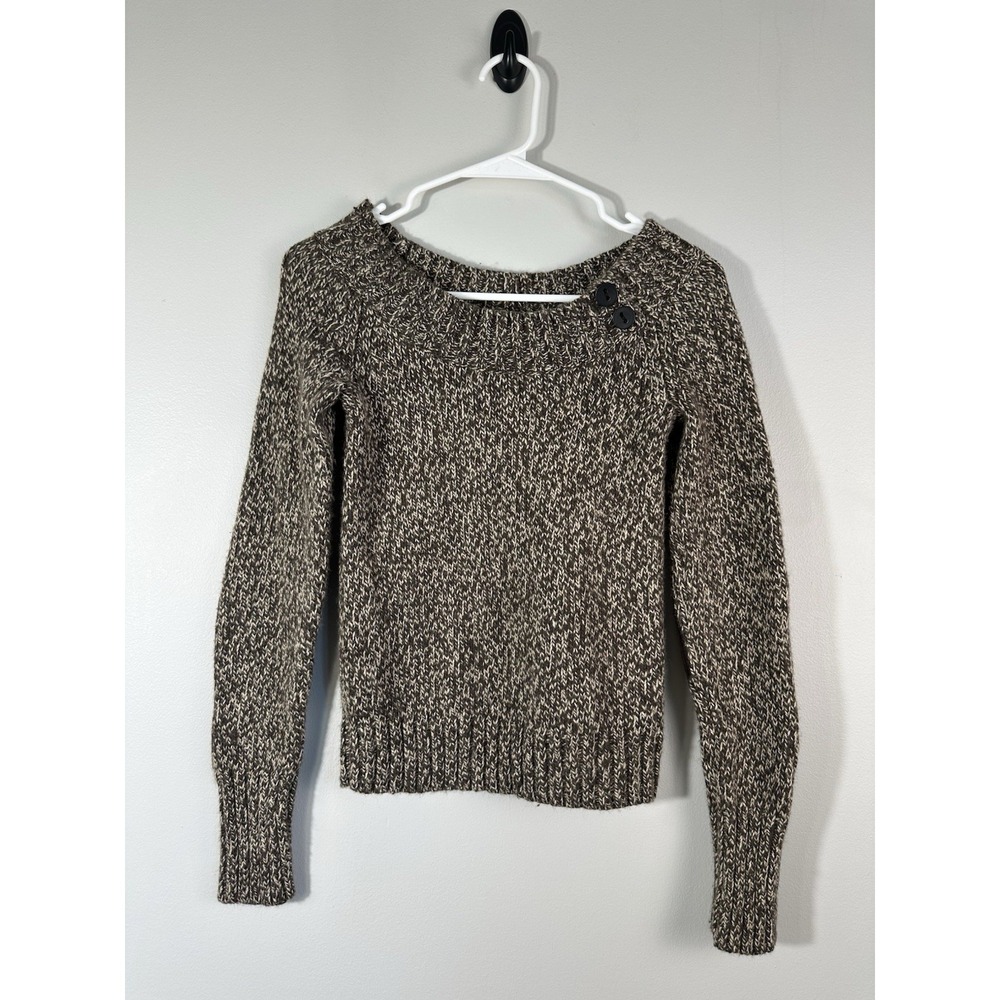 Old Navy Sweater Womens XS Brown Boat Neck Elbow Patches Y2K Wool Angora Blend